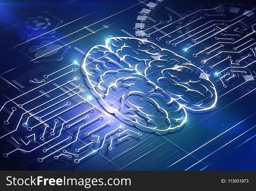 Creative brain circuit background. Artificial intelligence and computing concept. 3D Rendering. Creative brain circuit background. Artificial intelligence and computing concept. 3D Rendering