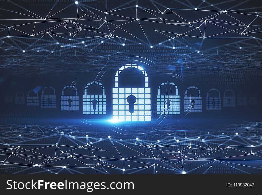 Abstract digital padlock wallpaper. Cyber protection and security concept. 3D Rendering. Abstract digital padlock wallpaper. Cyber protection and security concept. 3D Rendering