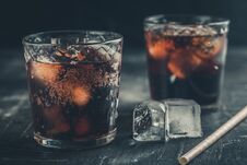 Rum And Cola With Ice. Cold Cocktails For Summer Parties. Alcohol. Royalty Free Stock Photos