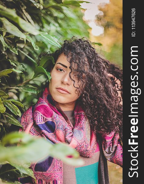 Woman Wearing Top With Scarf Near Tree