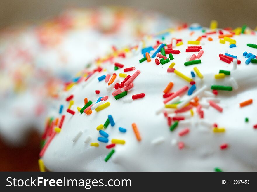 Easter Pasces. Colored sugar decoration of close up view.