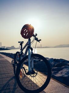 Mountain Bike With Helmet Royalty Free Stock Images