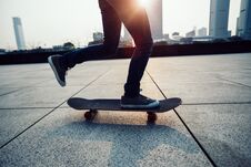 Skateboarding At Sunrise City Royalty Free Stock Images