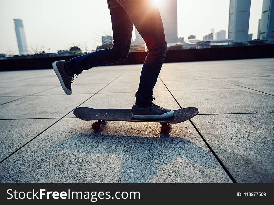 Skateboarding at sunrise city
