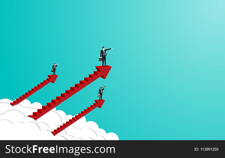 Business team standing on staircase to success. Concept business illustration vector flat