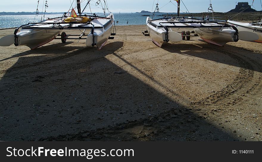 Catamarans on the beach, warm summer day