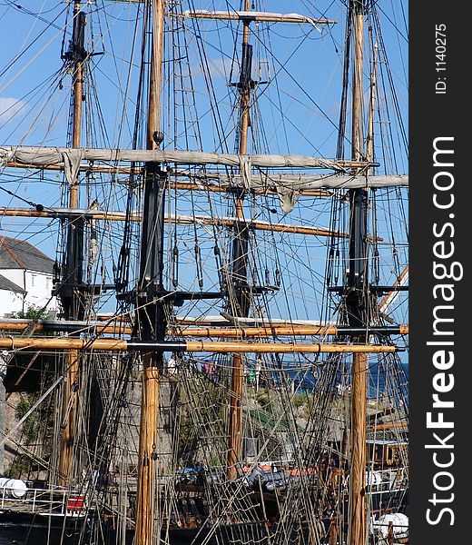Tallship masts in Charlestown port, Cornwall, England. Tallship masts in Charlestown port, Cornwall, England