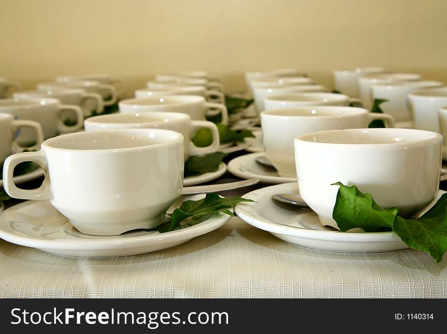 Rows of cups of coffee. Rows of cups of coffee