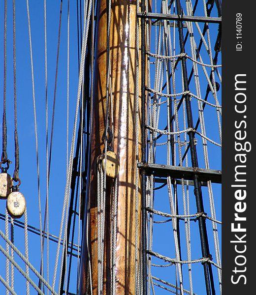 Close up of mast and rigging on sailboat. Close up of mast and rigging on sailboat