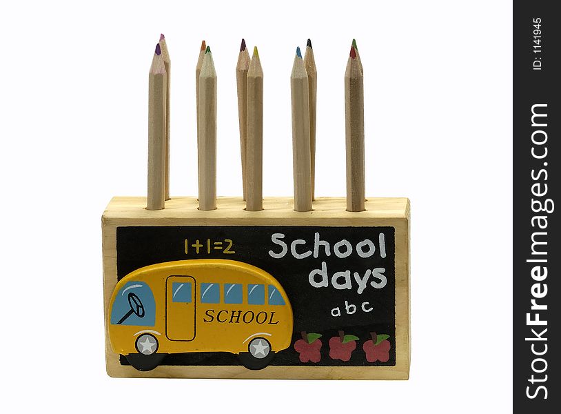 Isolated Wooden Back To School Pencil Holder. Isolated Wooden Back To School Pencil Holder