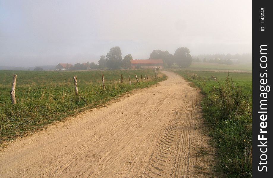 Autumn, foggy road to farm. Autumn, foggy road to farm