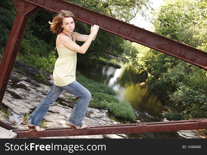 Girl on bridge