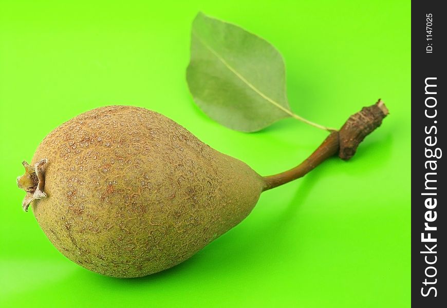 Pear with Fluorescent Green Background.