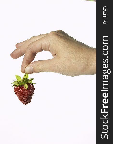 Hand holds the strawberries. Hand holds the strawberries