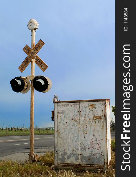 Aged old railroad crossing signal