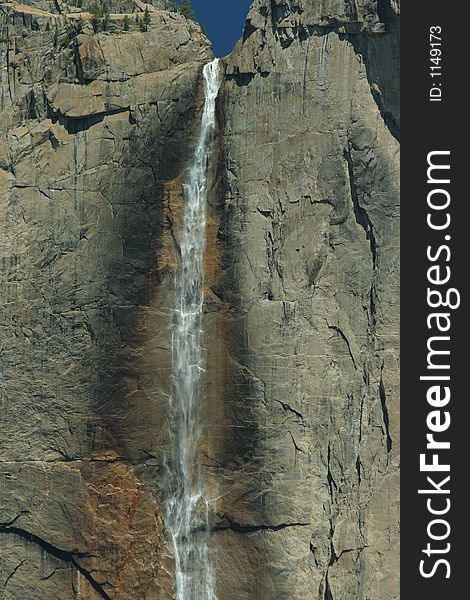 Yosemite Falls, California showing rock discoloration