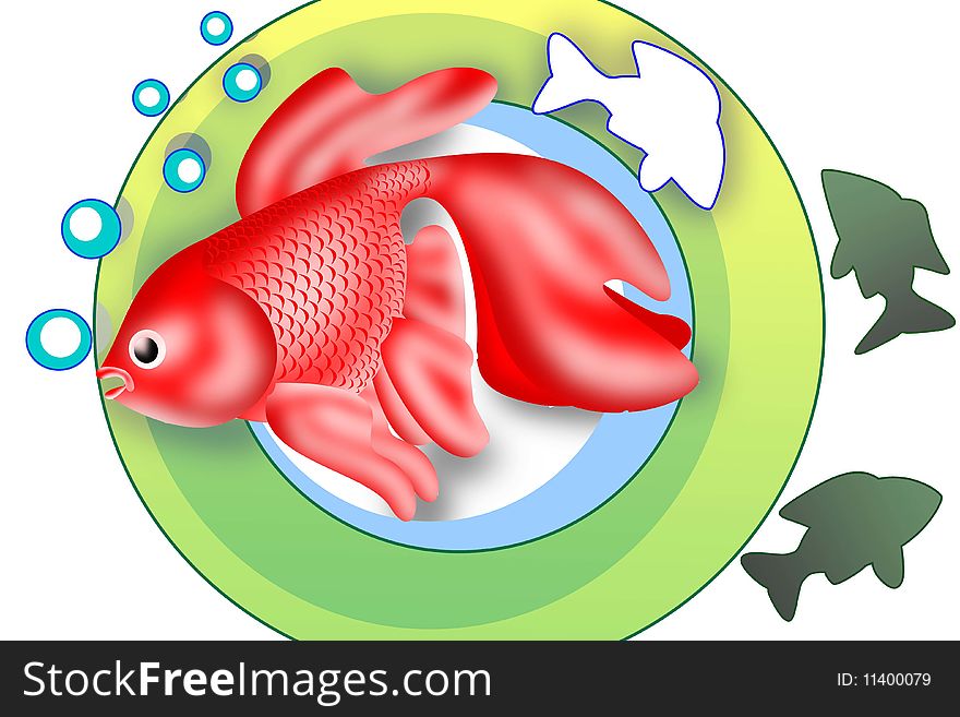 Abstract red fish underwater illustration on a white. Abstract red fish underwater illustration on a white