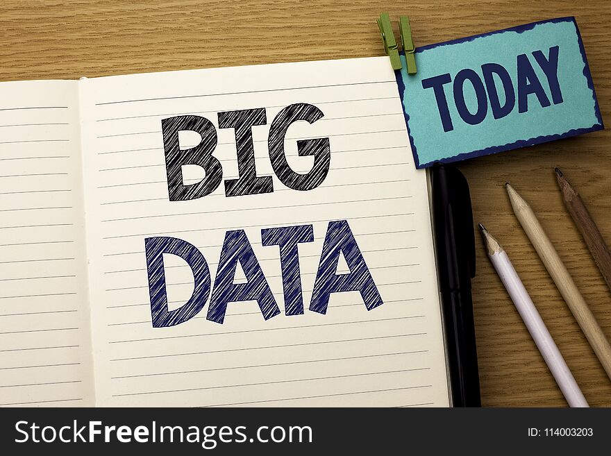 Text sign showing Big Data. Conceptual photo Huge Data Information Technology Cyberspace Bigdata Database Storage written on Noteb