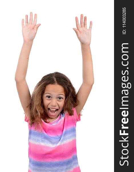 Small Happy Young Girl With Smile Isolated White Background