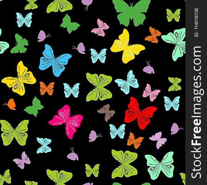 Vector seamless colorful butterflies pattern. eps 10 . Black background. Vector seamless colorful butterflies pattern. eps 10 . Black background