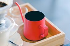 Close Up Red Kettle With Coffee Dripping. Still Life Photography Royalty Free Stock Photos Close Up Red Kettle With Coffee Dripping. Still Life Photography Royalty Free Stock Photos