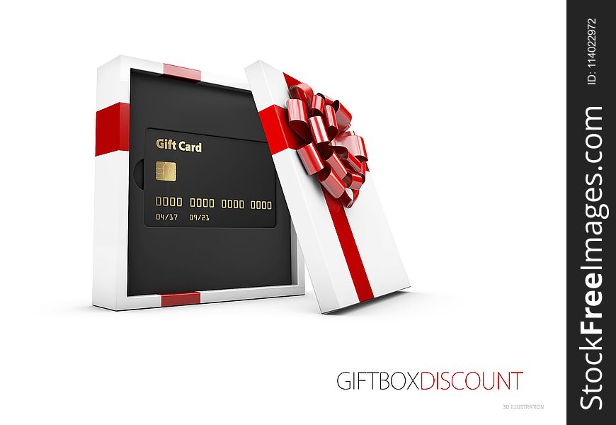 Gift Cards in the gift box, 3d Illustration. Gift Or Credit Card Design Template.