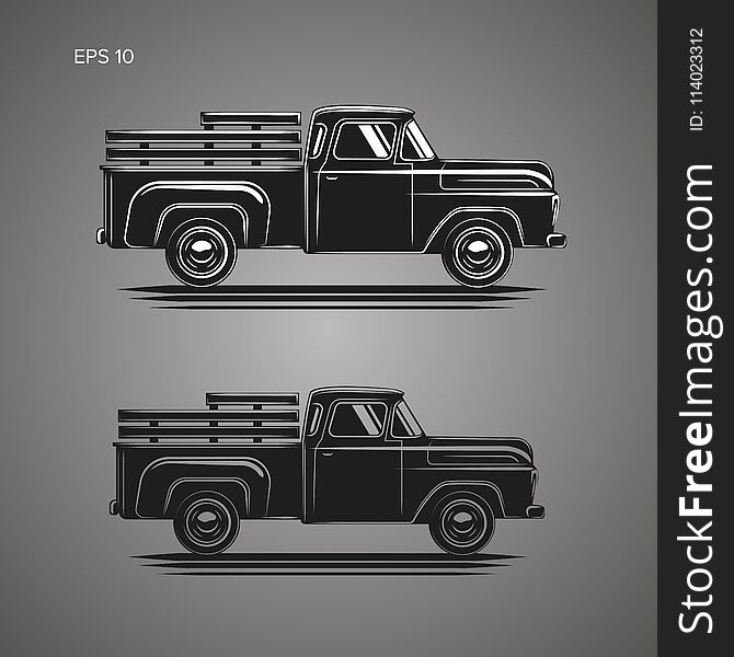 Old Retro Pickup Truck Vector Illustration. Vintage Transport Vehicle