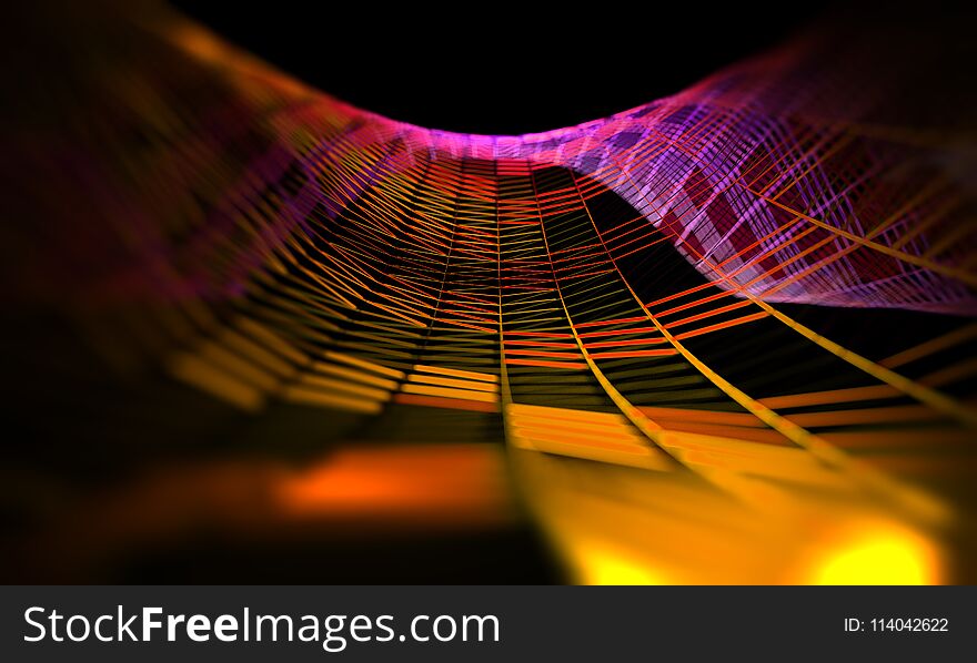 Mesh Or Net With Lines And Geometrics Shapes Detail.3d Illustration