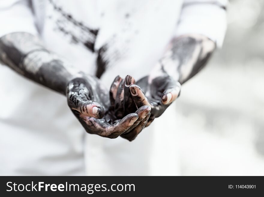 Dirty hands body parts with black gold - oil. Dirty hands body parts with black gold - oil