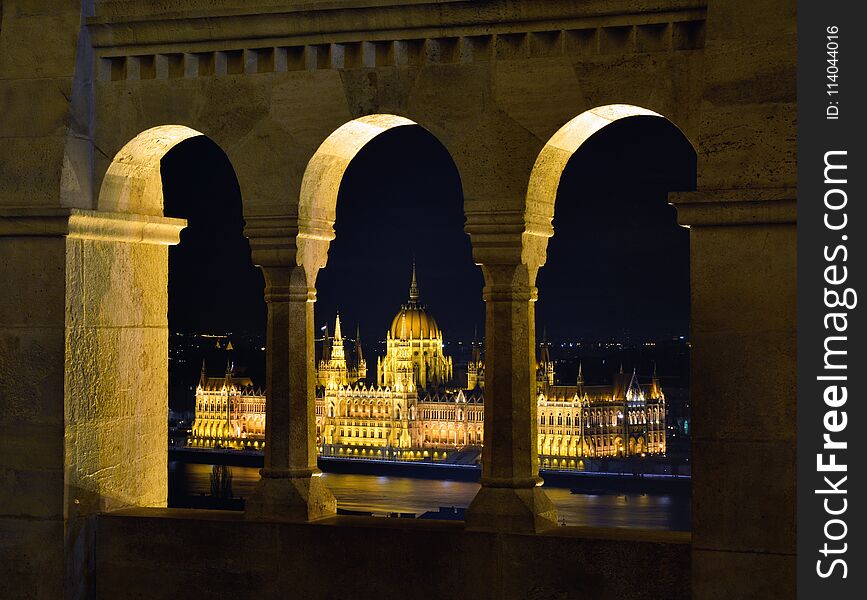 Hungarian Parliament Through Fishermans Bastion.