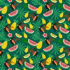 Tropical Bird And Tropical Forest Seamless Pattern Royalty Free Stock Images