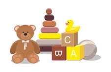 Bear And Clorful Toys Royalty Free Stock Photography