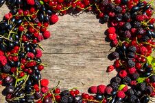 Summer Frame With Fresh Colorful Berries On Wooden Background Royalty Free Stock Images