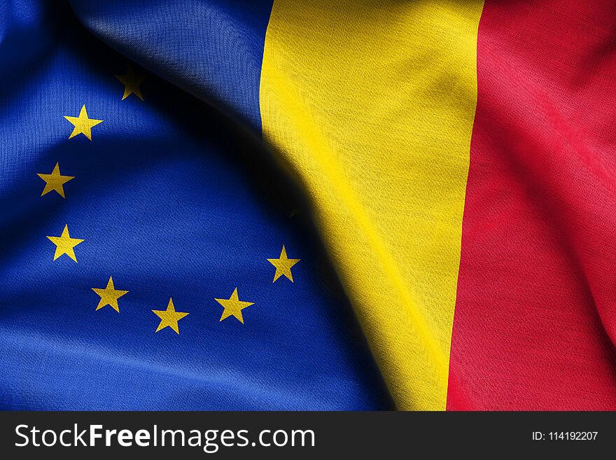 Fabric Flags of Romania and european union