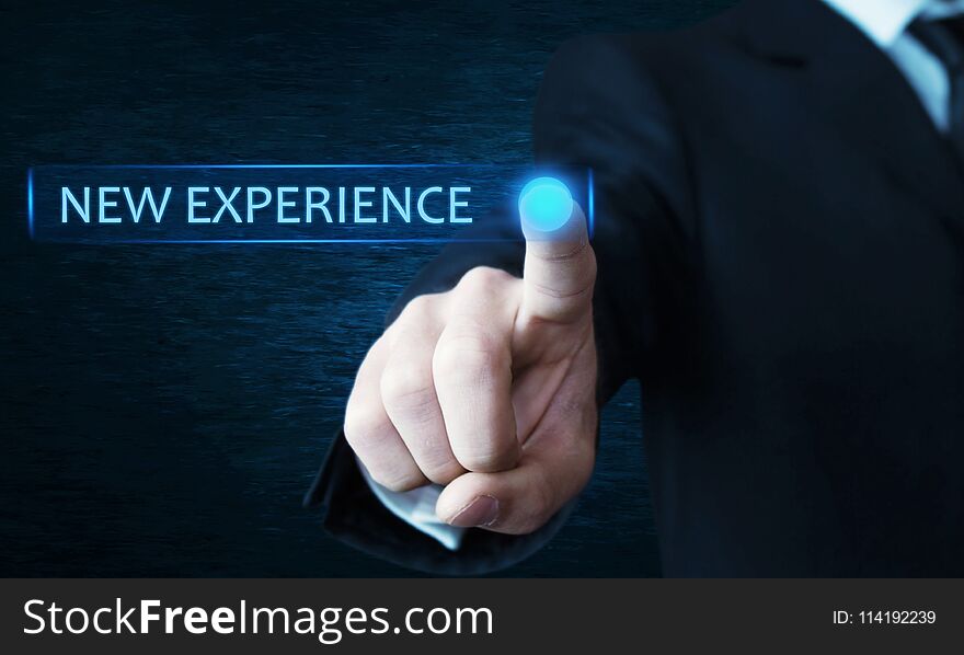 Hand touch New Experience button. Business concept
