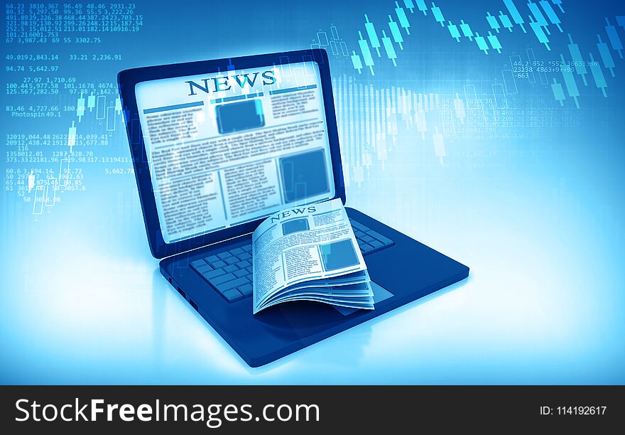 News on laptop computer on abstract background