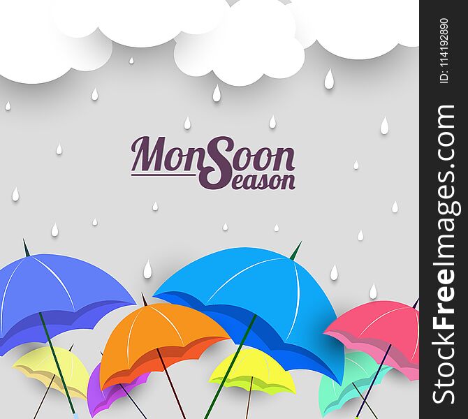 Monsoon Season With Colorful Umbrellas.