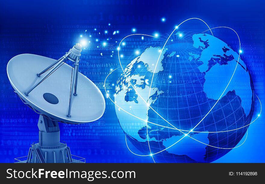 Global communication technology with satellite dish