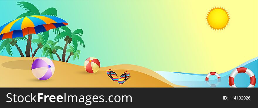 Website Banner, Sunny day, and Beach side concept.