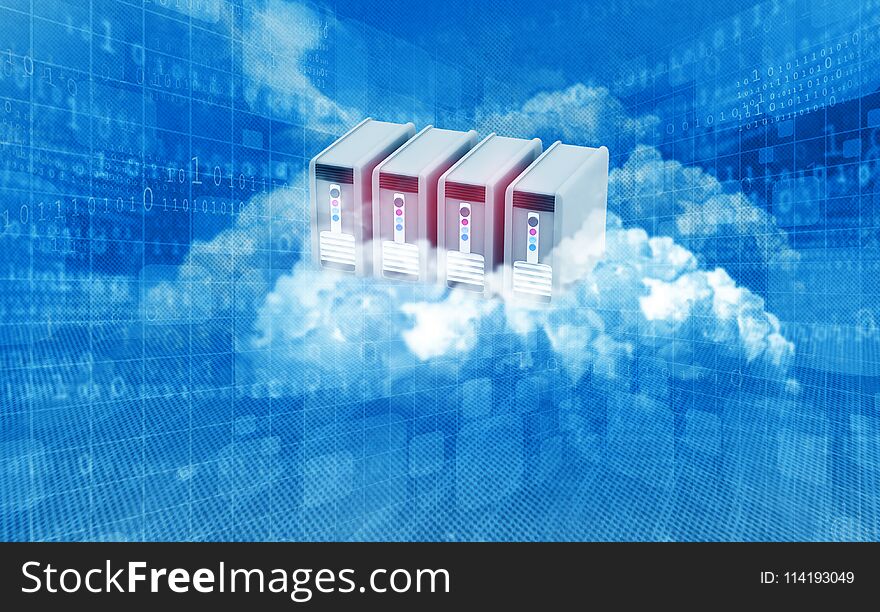 Cloud computing concept blue background. 3d illustration