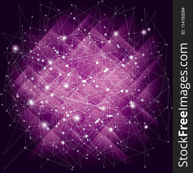 Abstract purple Background. Abstract polygonal space low poly dark background with connecting dots and lines. Vector science background. Abstract purple Background. Abstract polygonal space low poly dark background with connecting dots and lines. Vector science background.