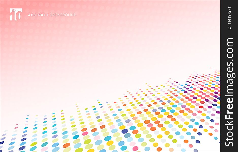 Abstract colorful halftone texture dots pattern perspective on pink polka dot background. vector illustration