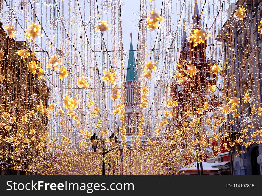 Kazan Cathedral On Red Square With Christmas Decorations,