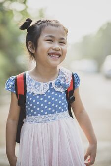 Cheerful Asian Children School Pack On Back Toothy Smiling Face Stock Image Cheerful Asian Children School Pack On Back Toothy Smiling Face Stock Image