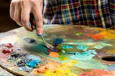 Art Painting With Palette Knife. Hand Of The Artist Stock Image