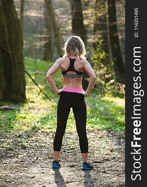 Fitness woman, Young beautiful sportive girl preparing to run