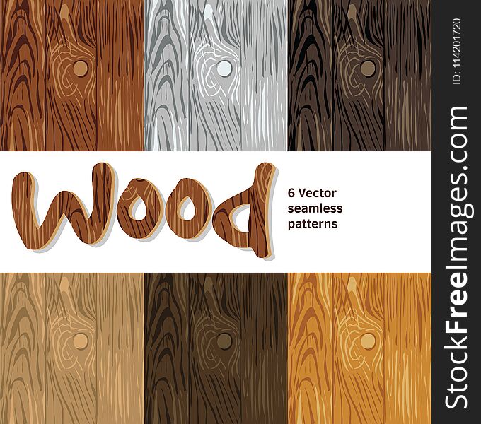 Wood background seamless patterns set. Color vector illustration. EPS8