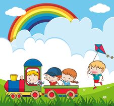 Kids Riding Train In The Park Stock Photography