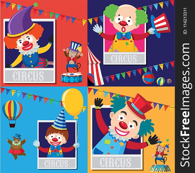 Circus clowns with animals