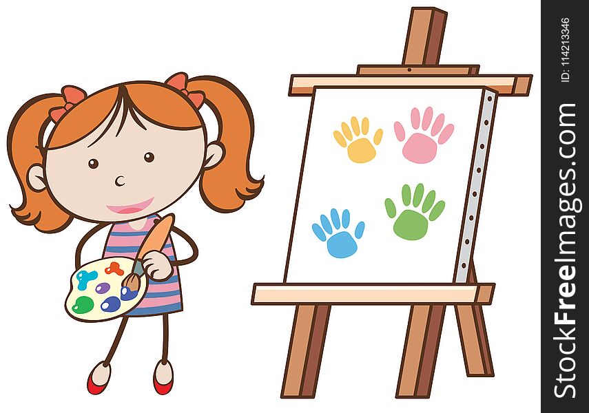 A Girl with a Painting Board illustration